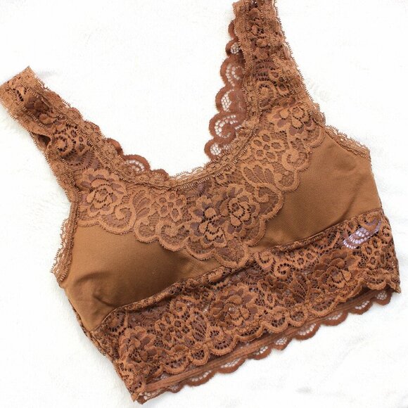 Zenana Camel Brown Seamless Stretch Lace  Bralette w/Removable Pads Bra Top S/M - Picture 16 of 16